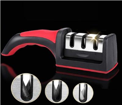3-in-1 Knife Sharpener Stainless Steel Black Red 🔪✨