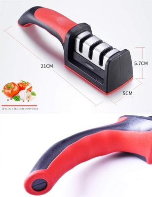 3-in-1 Knife Sharpener Stainless Steel Black Red 🔪✨
