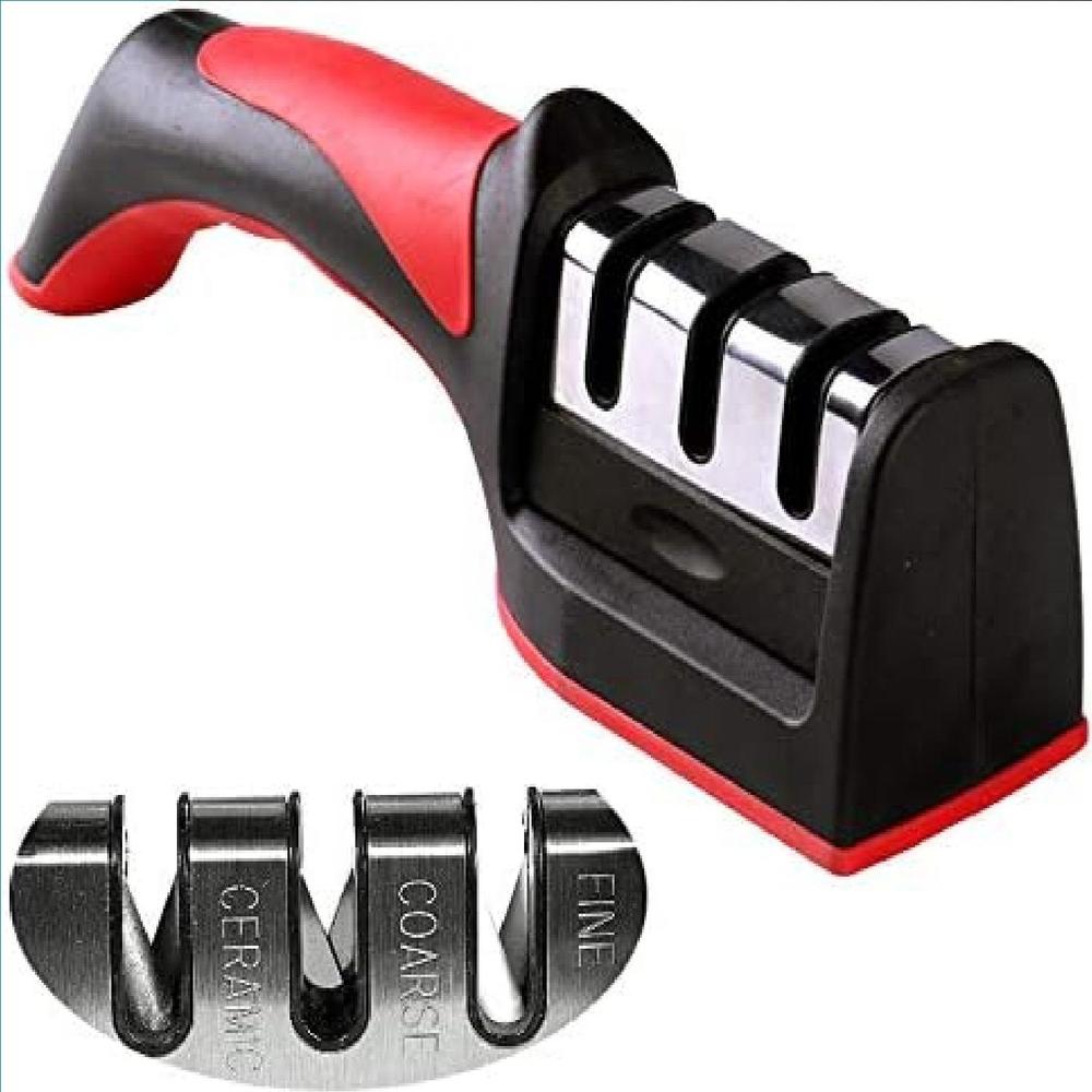 3-in-1 Knife Sharpener Stainless Steel Black Red 🔪✨