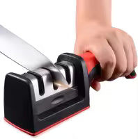 3-in-1 Knife Sharpener Stainless Steel Black Red 🔪✨